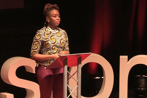 Chimamanda Ngozi Adichie giving a speech