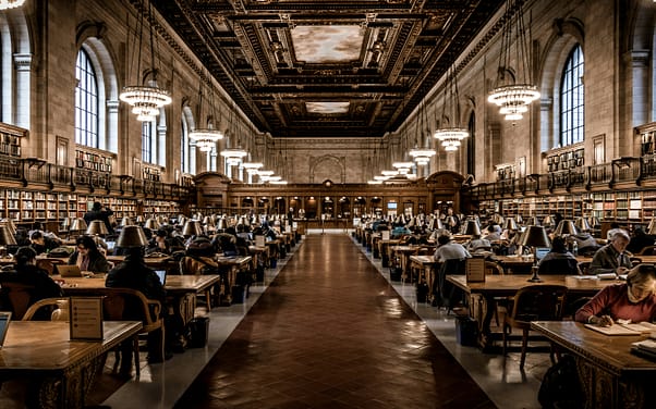 A dining hall with students eating